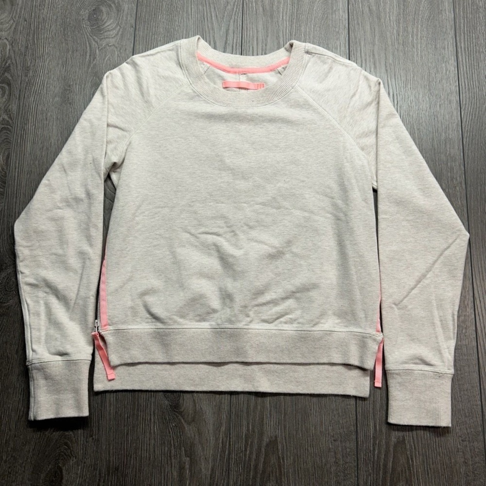 Lululemon Side Zip Crewneck Sweatshirt Oatmeal Pink Trim Raglan Women Size 4